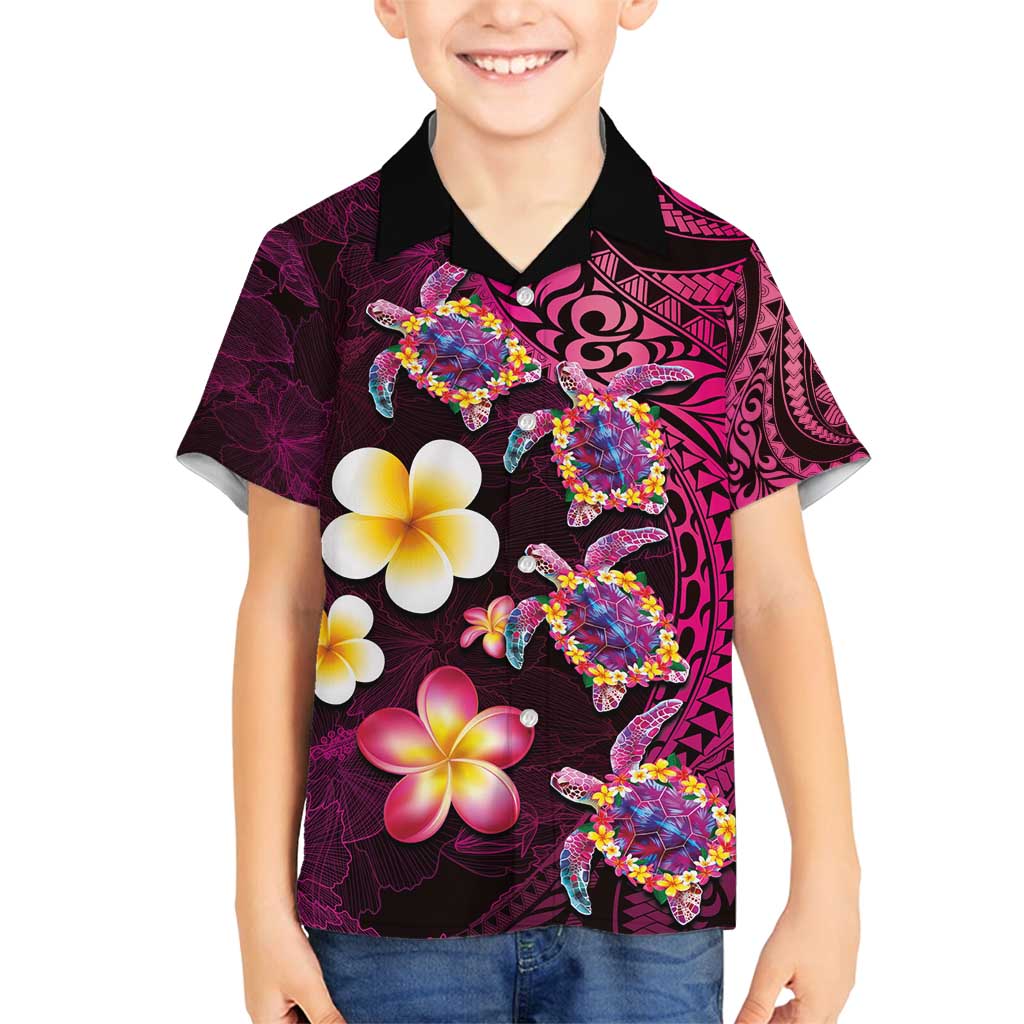 Hawaiian Turtles and Plumeria Family Matching Tank Maxi Dress and Hawaiian Shirt Polynesian Art Tribal Tattoo Cerise LT03 Son's Shirt Pink - Polynesian Pride