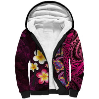 Hawaiian Turtles and Plumeria Sherpa Hoodie Polynesian Art Tribal Tattoo Cerise LT03 Unisex Pink - Polynesian Pride