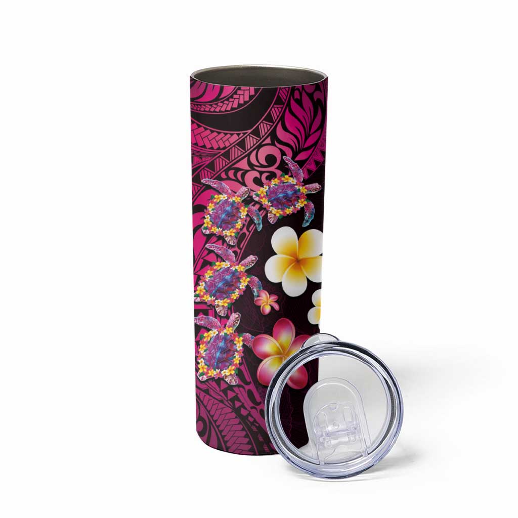 Hawaiian Turtles and Plumeria Skinny Tumbler Polynesian Art Tribal Tattoo Cerise LT03 - Polynesian Pride