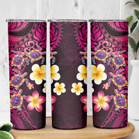Hawaiian Turtles and Plumeria Skinny Tumbler Polynesian Art Tribal Tattoo Cerise LT03 - Polynesian Pride