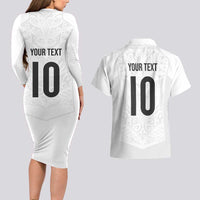 Custom New Zealand Football Couples Matching Long Sleeve Bodycon Dress and Hawaiian Shirt The Whites-Sporty T90 Style LT03 - Polynesian Pride