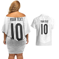 Custom New Zealand Football Couples Matching Off Shoulder Short Dress and Hawaiian Shirt The Whites-Sporty T90 Style LT03 - Polynesian Pride
