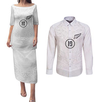 Custom New Zealand Football Couples Matching Puletasi and Long Sleeve Button Shirt The Whites-Sporty T90 Style LT03 White - Polynesian Pride
