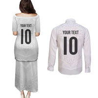 Custom New Zealand Football Couples Matching Puletasi and Long Sleeve Button Shirt The Whites-Sporty T90 Style LT03 - Polynesian Pride