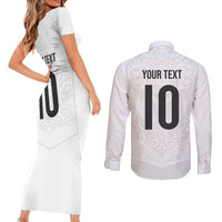 Custom New Zealand Football Couples Matching Short Sleeve Bodycon Dress and Long Sleeve Button Shirt The Whites-Sporty T90 Style LT03 - Polynesian Pride