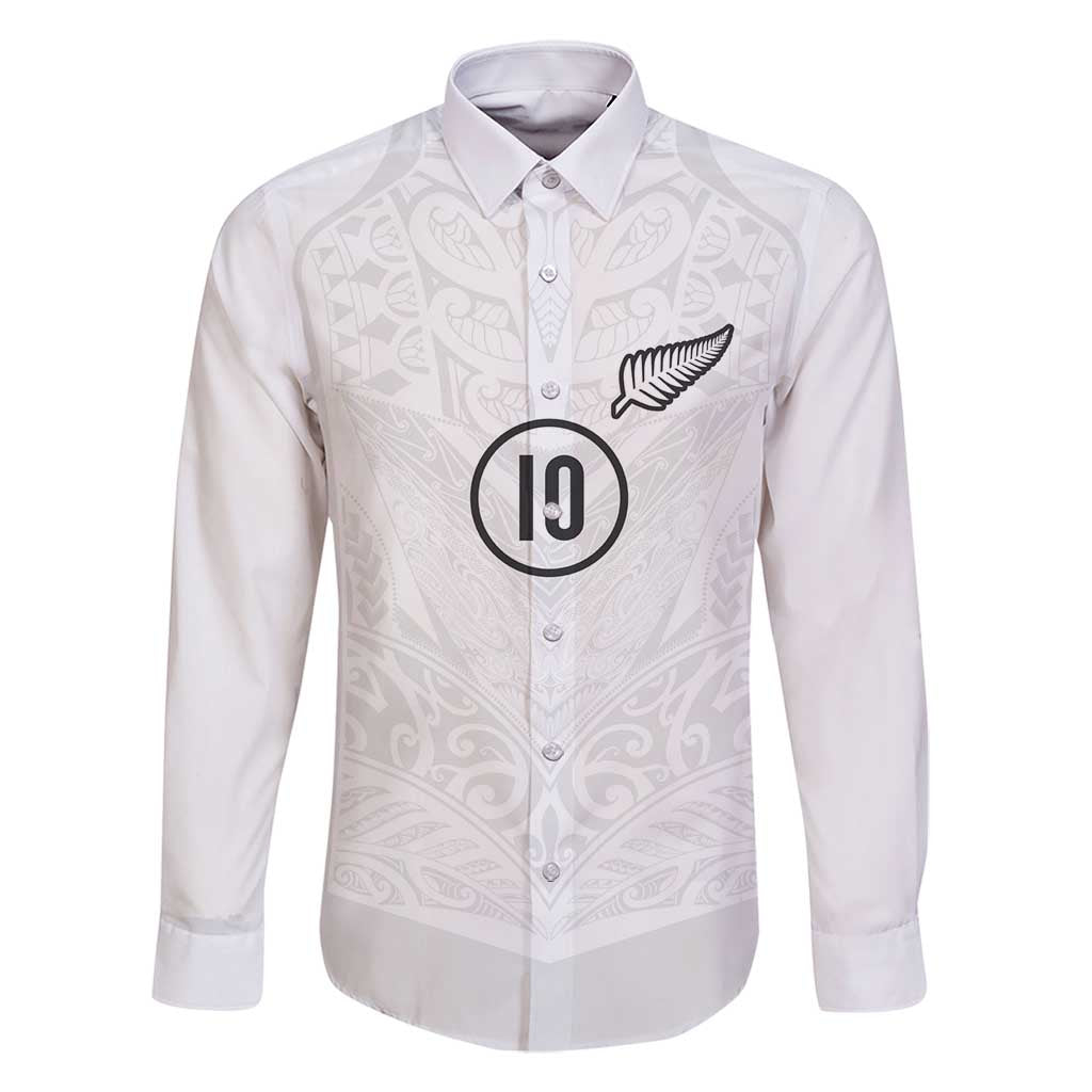 Custom New Zealand Football Family Matching Long Sleeve Bodycon Dress and Hawaiian Shirt The Whites-Sporty T90 Style LT03 Dad's Shirt - Long Sleeve White - Polynesian Pride