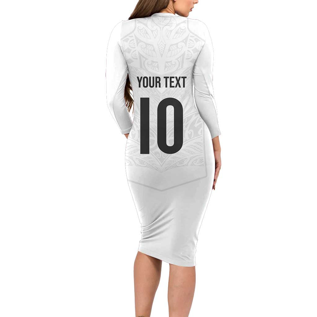 Custom New Zealand Football Family Matching Long Sleeve Bodycon Dress and Hawaiian Shirt The Whites-Sporty T90 Style LT03 - Polynesian Pride