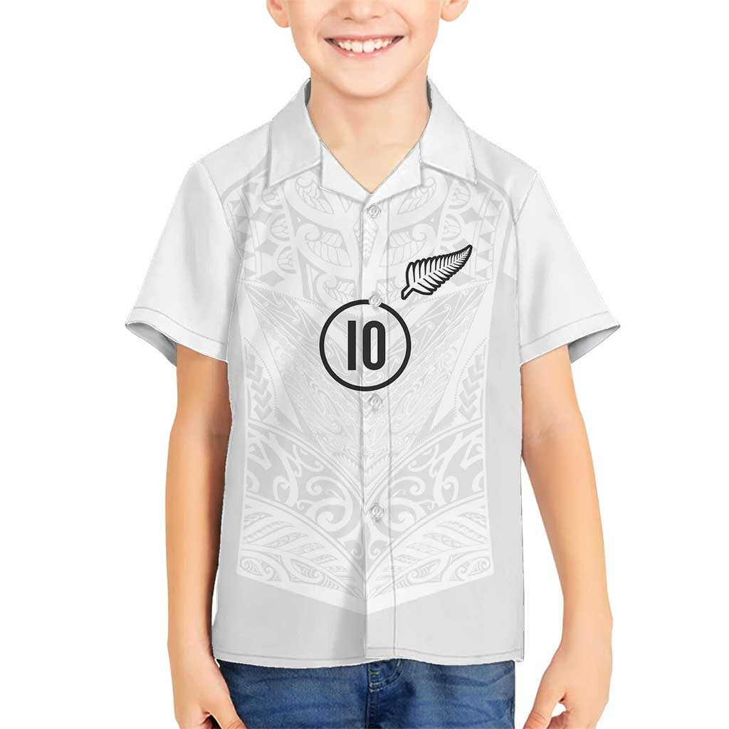 Custom New Zealand Football Family Matching Long Sleeve Bodycon Dress and Hawaiian Shirt The Whites-Sporty T90 Style LT03 Son's Shirt White - Polynesian Pride