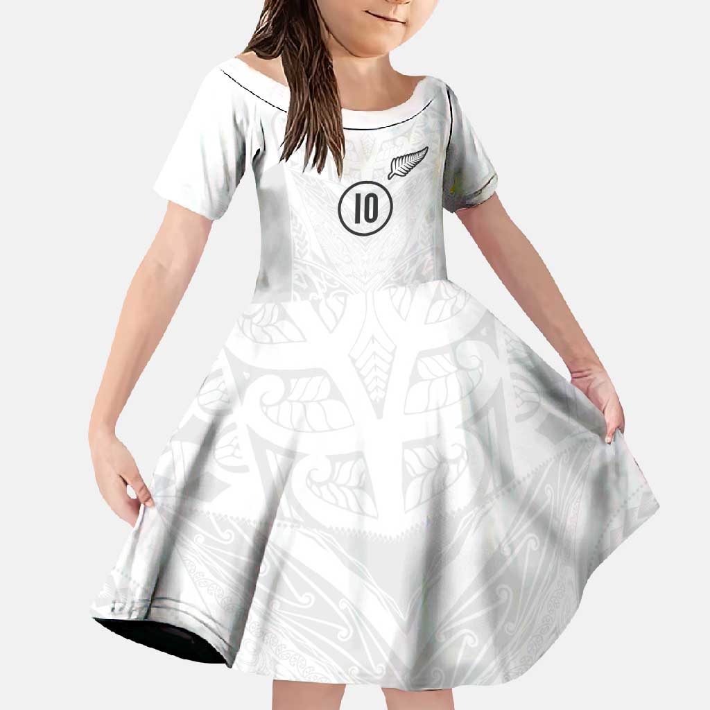 Custom New Zealand Football Family Matching Mermaid Dress and Hawaiian Shirt The Whites-Sporty T90 Style LT03 Daughter's Dress White - Polynesian Pride