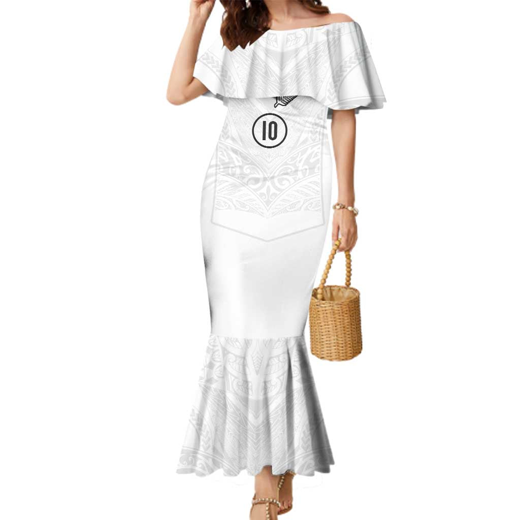 Custom New Zealand Football Family Matching Mermaid Dress and Hawaiian Shirt The Whites-Sporty T90 Style LT03 Mom's Dress White - Polynesian Pride
