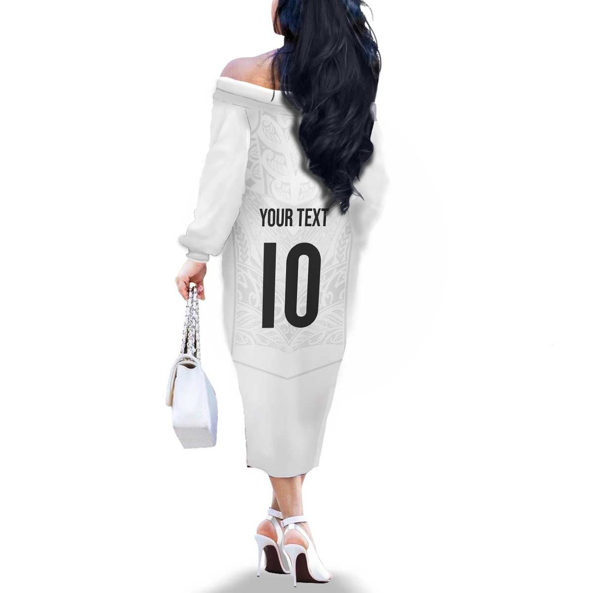 Custom New Zealand Football Family Matching Off The Shoulder Long Sleeve Dress and Hawaiian Shirt The Whites-Sporty T90 Style LT03 - Polynesian Pride