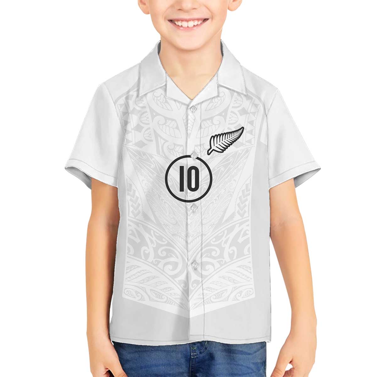 Custom New Zealand Football Family Matching Off The Shoulder Long Sleeve Dress and Hawaiian Shirt The Whites-Sporty T90 Style LT03 Son's Shirt White - Polynesian Pride