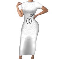 Custom New Zealand Football Family Matching Short Sleeve Bodycon Dress and Hawaiian Shirt The Whites-Sporty T90 Style LT03 Mom's Dress White - Polynesian Pride