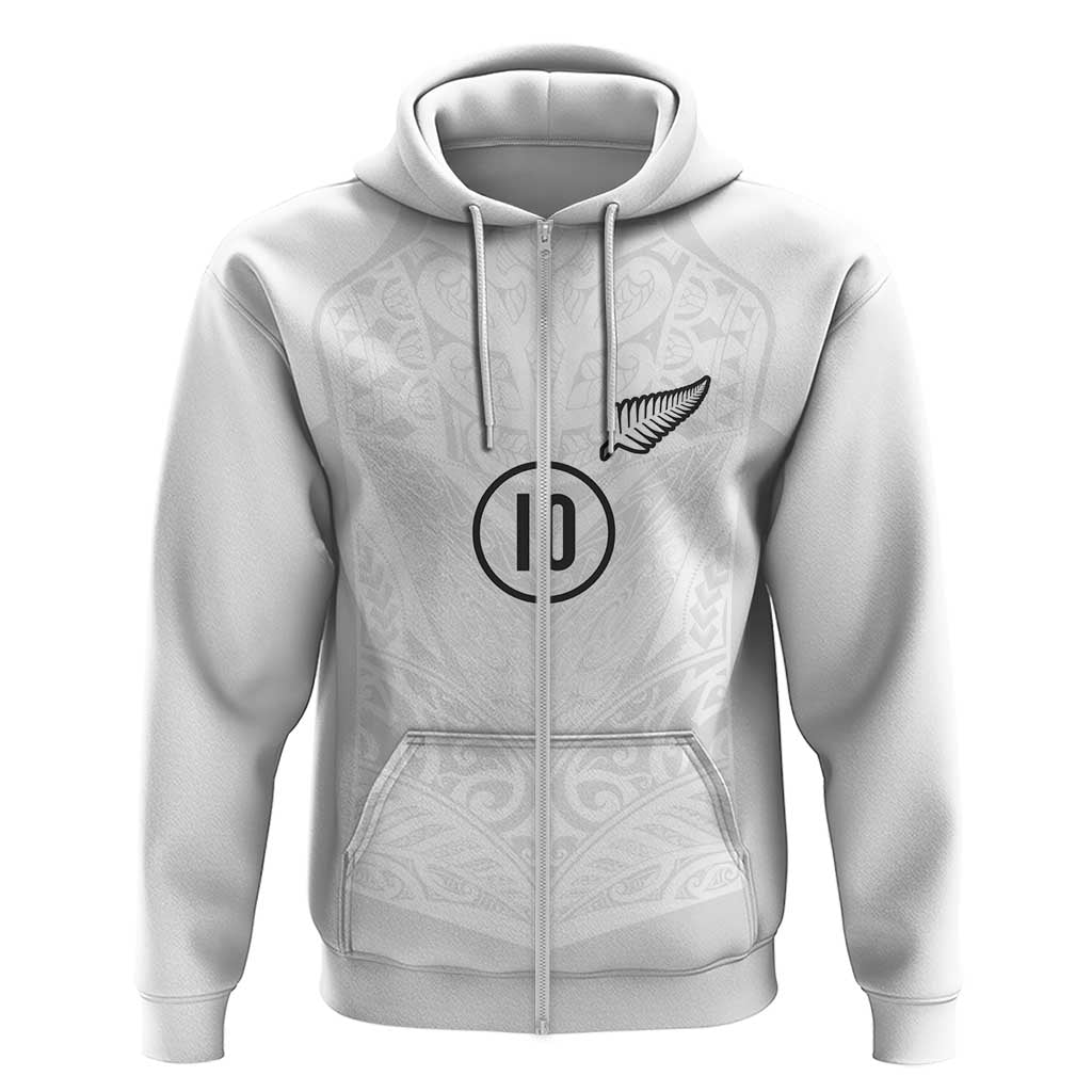 Custom New Zealand Football Hoodie The Whites-Sporty T90 Style LT03 Zip Hoodie White - Polynesian Pride
