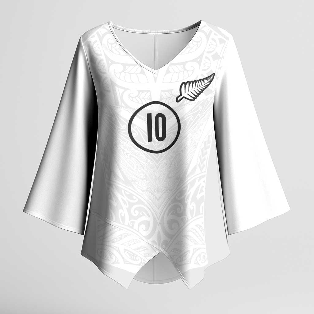 Custom New Zealand Football Kimono Sleeve Blouse The Whites-Sporty T90 Style LT03 Female White - Polynesian Pride