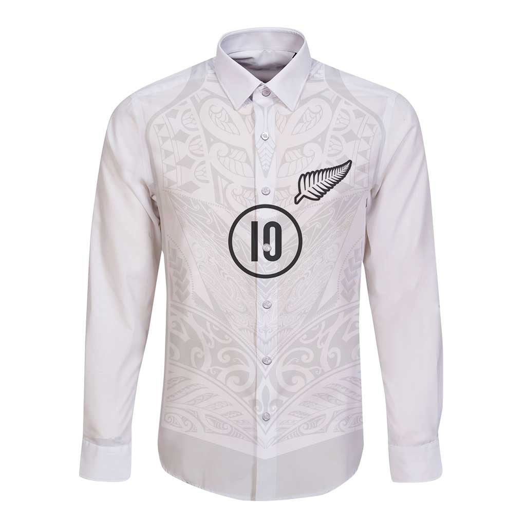 Custom New Zealand Football Long Sleeve Button Shirt The Whites-Sporty T90 Style LT03 Unisex White - Polynesian Pride