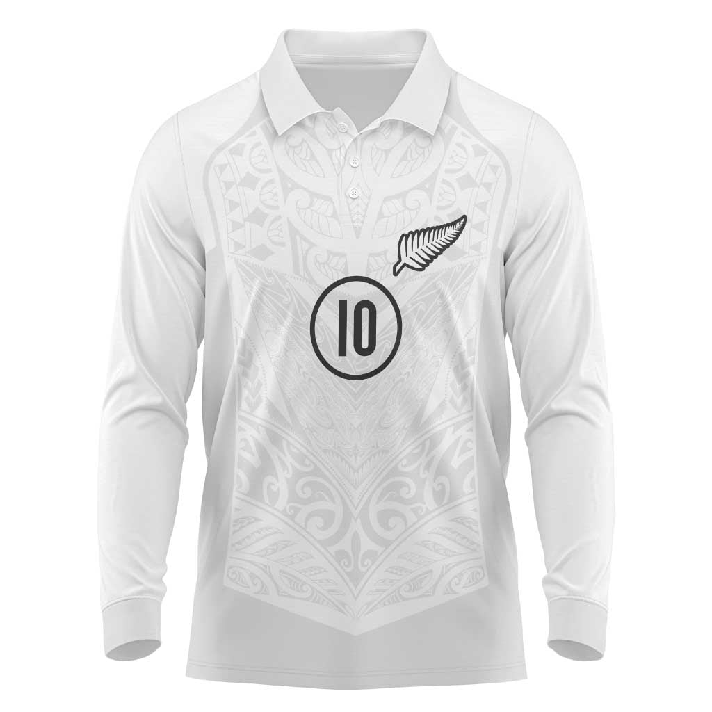 Custom New Zealand Football Long Sleeve Polo Shirt The Whites-Sporty T90 Style LT03 White - Polynesian Pride