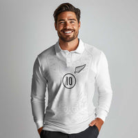 Custom New Zealand Football Long Sleeve Polo Shirt The Whites-Sporty T90 Style LT03 - Polynesian Pride