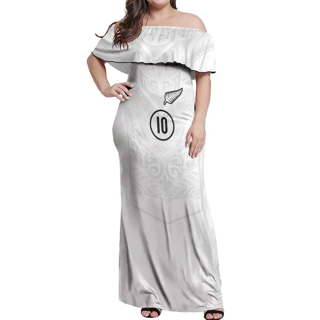 Custom New Zealand Football Off Shoulder Maxi Dress The Whites-Sporty T90 Style LT03 Women White - Polynesian Pride