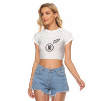 Custom New Zealand Football Raglan Cropped T Shirt The Whites-Sporty T90 Style LT03 Female White - Polynesian Pride