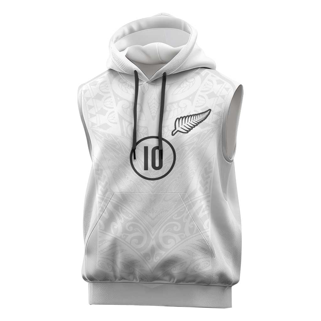 Custom New Zealand Football Sleeveless Hoodie The Whites-Sporty T90 Style LT03 White - Polynesian Pride