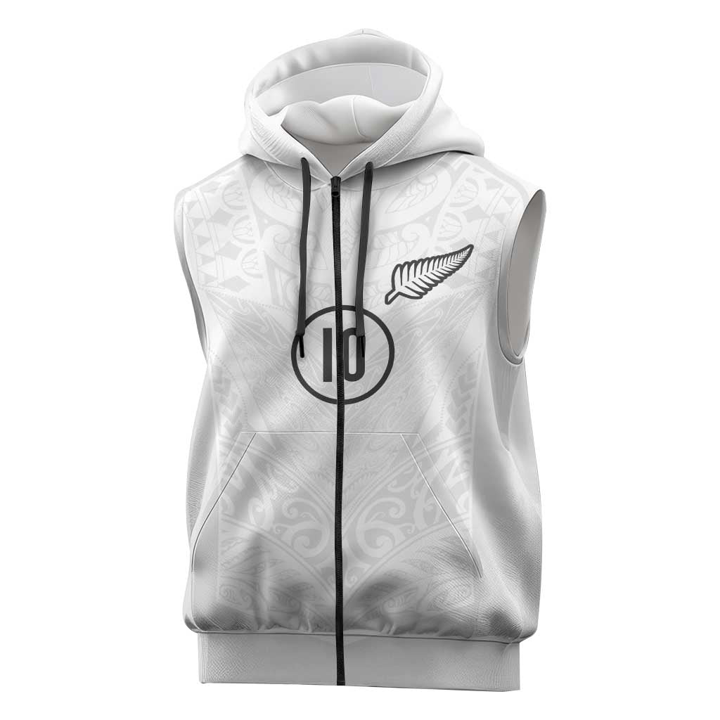 Custom New Zealand Football Sleeveless Zip Hoodie The Whites-Sporty T90 Style LT03 White - Polynesian Pride