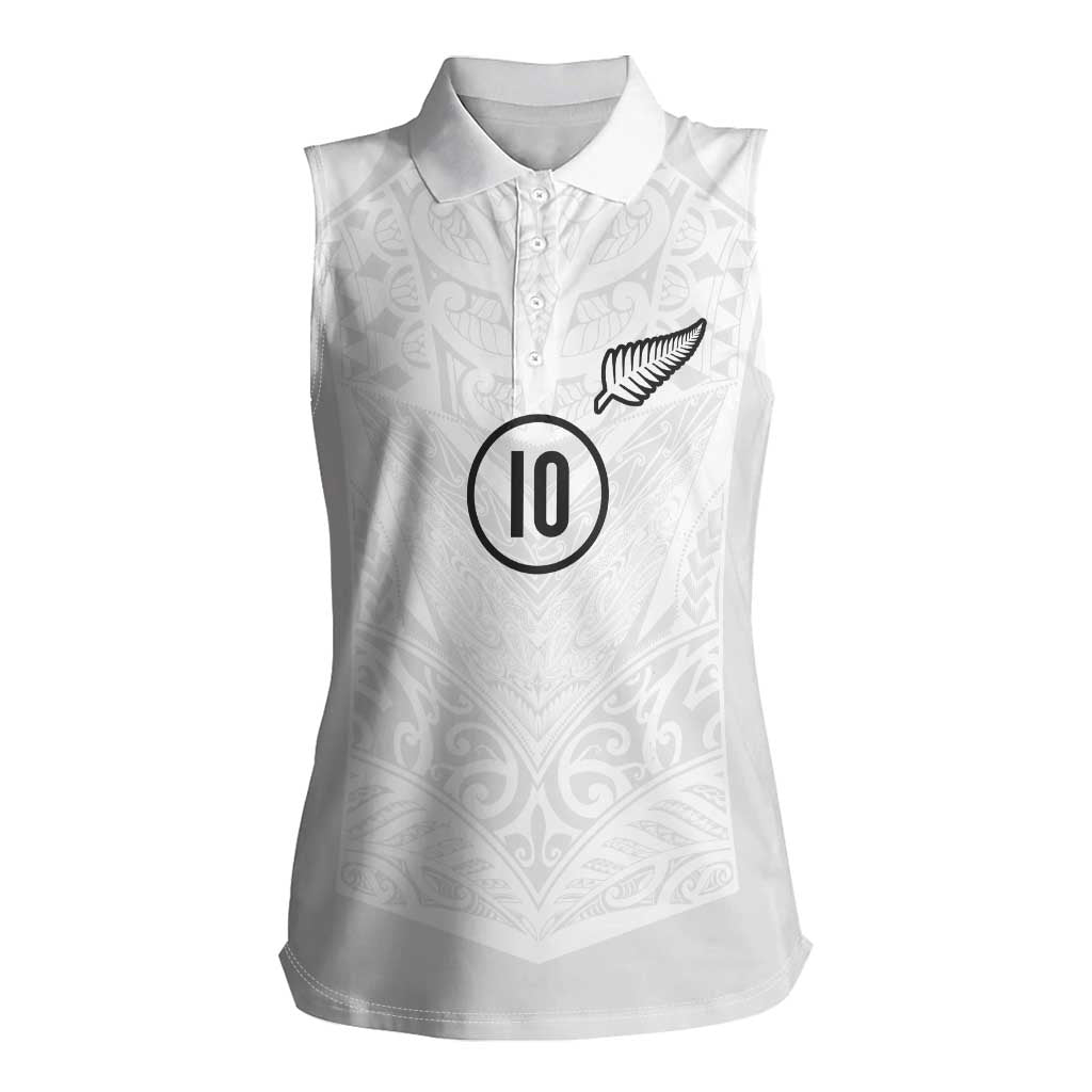 Custom New Zealand Football Women Sleeveless Polo Shirt The Whites-Sporty T90 Style LT03 Female White - Polynesian Pride