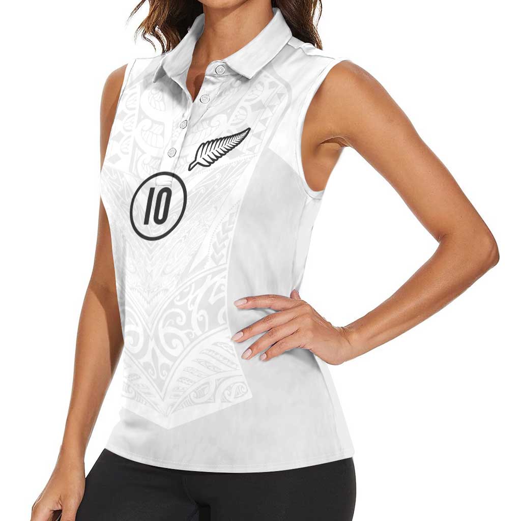 Custom New Zealand Football Women Sleeveless Polo Shirt The Whites-Sporty T90 Style LT03 - Polynesian Pride
