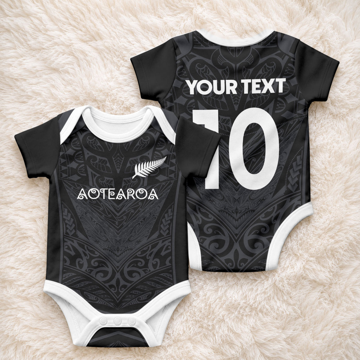 Custom Aotearoa Rugby Baby Onesie The Blacks-Sporty T90 Style LT03 - Polynesian Pride