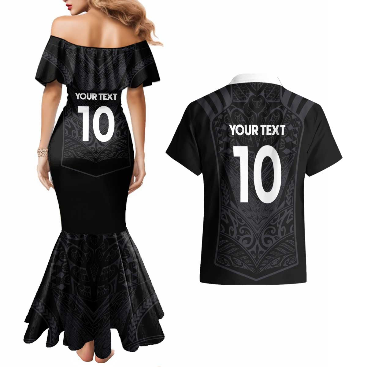 Custom Aotearoa Rugby Couples Matching Mermaid Dress and Hawaiian Shirt The Blacks-Sporty T90 Style - Polynesian Pride