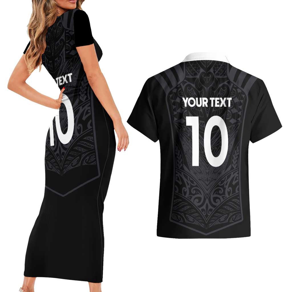 Custom Aotearoa Rugby Couples Matching Short Sleeve Bodycon Dress and Hawaiian Shirt The Blacks-Sporty T90 Style - Polynesian Pride