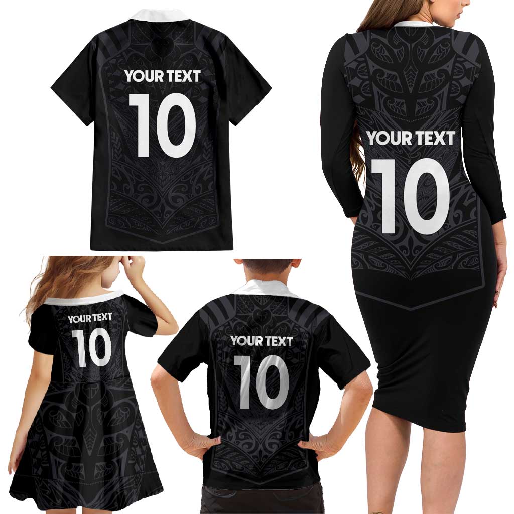 Custom Aotearoa Rugby Family Matching Long Sleeve Bodycon Dress and Hawaiian Shirt The Blacks-Sporty T90 Style LT03 - Polynesian Pride