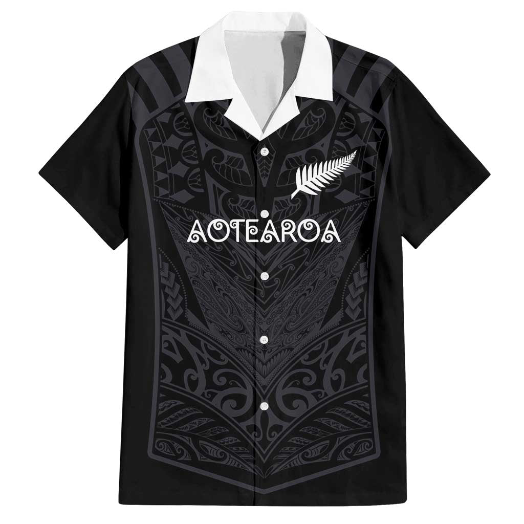 Custom Aotearoa Rugby Family Matching Off Shoulder Maxi Dress and Hawaiian Shirt The Blacks-Sporty T90 Style LT03 Dad's Shirt - Short Sleeve Black - Polynesian Pride