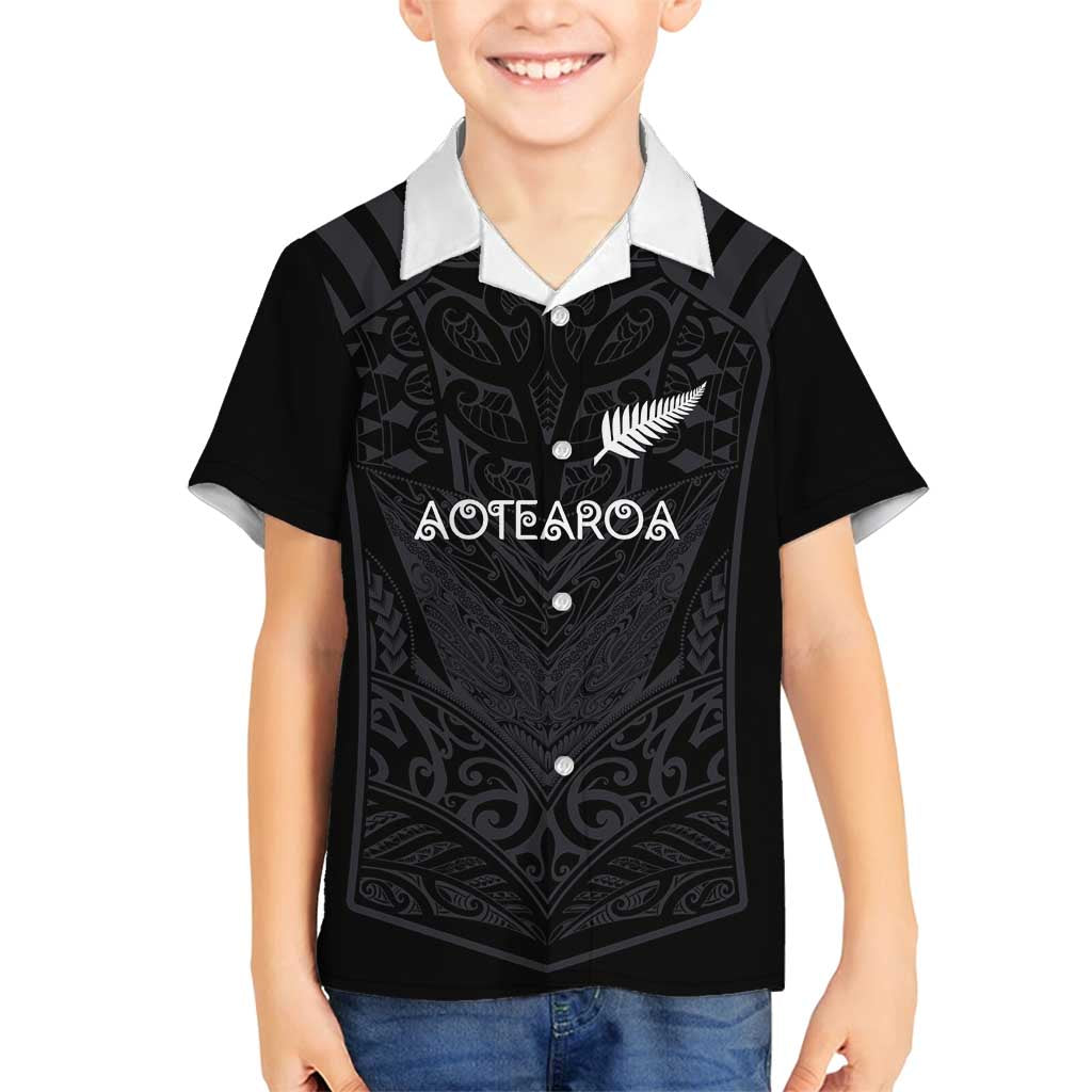 Custom Aotearoa Rugby Family Matching Off Shoulder Maxi Dress and Hawaiian Shirt The Blacks-Sporty T90 Style LT03 Son's Shirt Black - Polynesian Pride