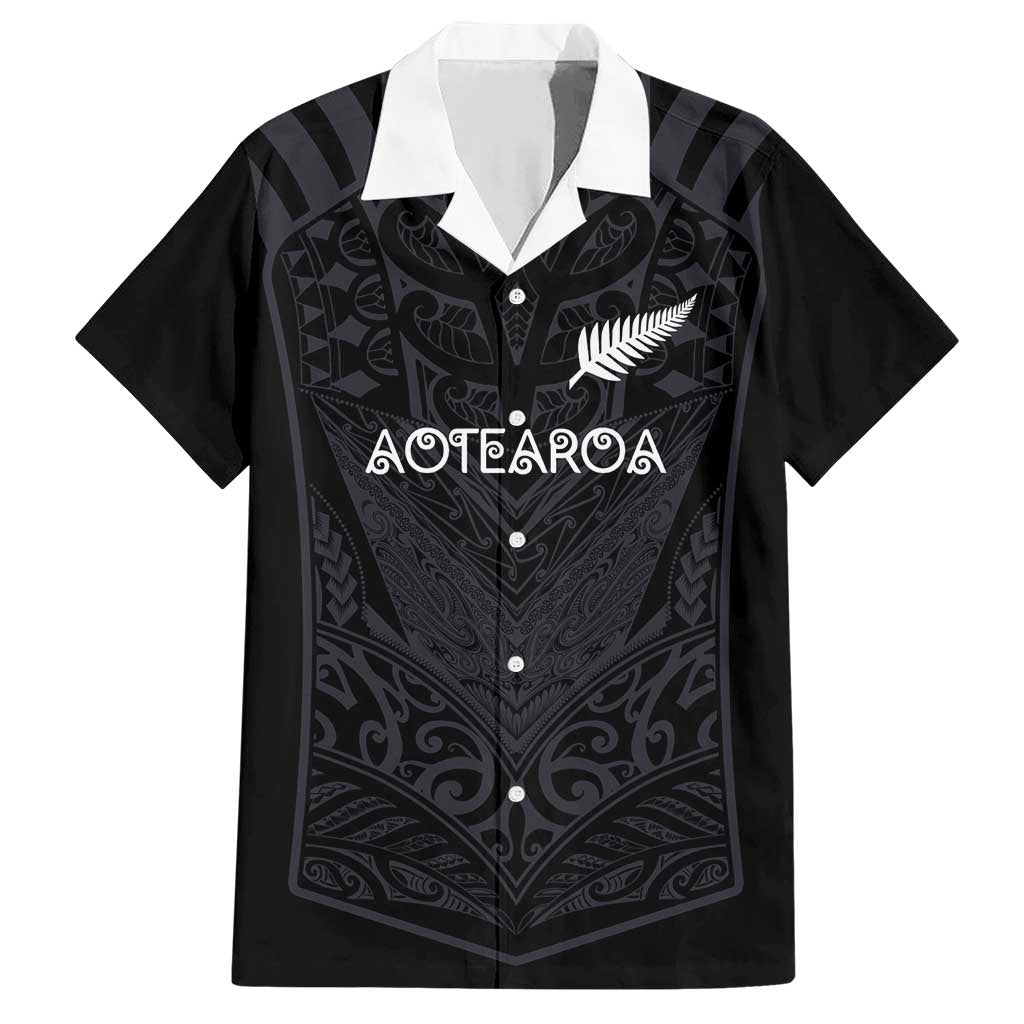 Custom Aotearoa Rugby Family Matching Short Sleeve Bodycon Dress and Hawaiian Shirt The Blacks-Sporty T90 Style LT03 Dad's Shirt - Short Sleeve Black - Polynesian Pride