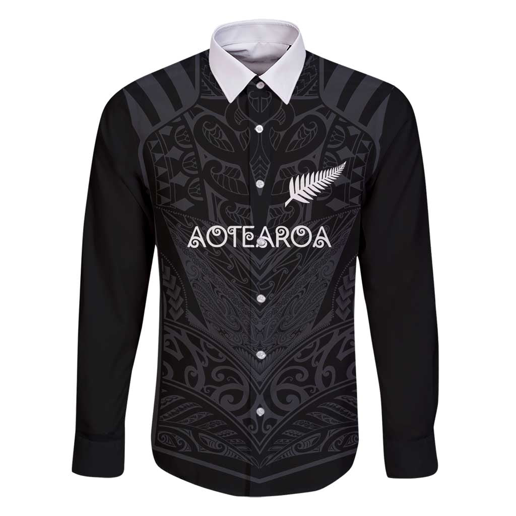 Custom Aotearoa Rugby Family Matching Tank Maxi Dress and Hawaiian Shirt The Blacks-Sporty T90 Style LT03 Dad's Shirt - Long Sleeve Black - Polynesian Pride