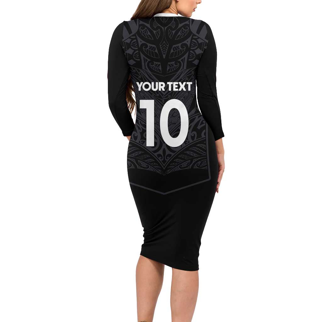 Custom Aotearoa Rugby Long Sleeve Bodycon Dress The Blacks-Sporty T90 Style - Polynesian Pride