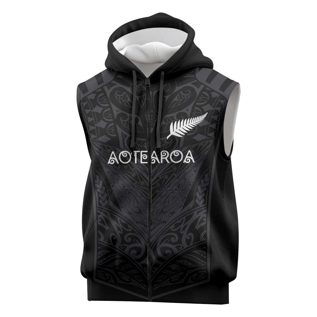 Custom Aotearoa Rugby Sleeveless Zip Hoodie The Blacks-Sporty T90 Style LT03 Black - Polynesian Pride