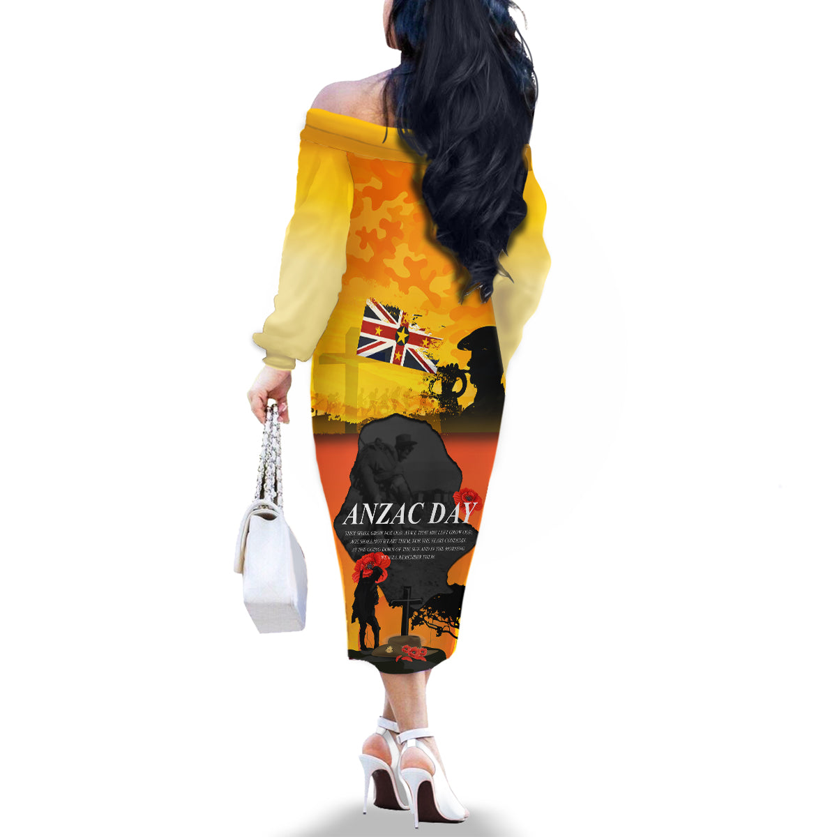 Niue ANZAC Day Family Matching Off Shoulder Long Sleeve Dress and Hawaiian Shirt Soldier and Gallipoli Lest We Forget LT03 - Polynesian Pride