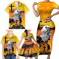 Niue ANZAC Day Family Matching Short Sleeve Bodycon Dress and Hawaiian Shirt Soldier and Gallipoli Lest We Forget LT03 - Polynesian Pride