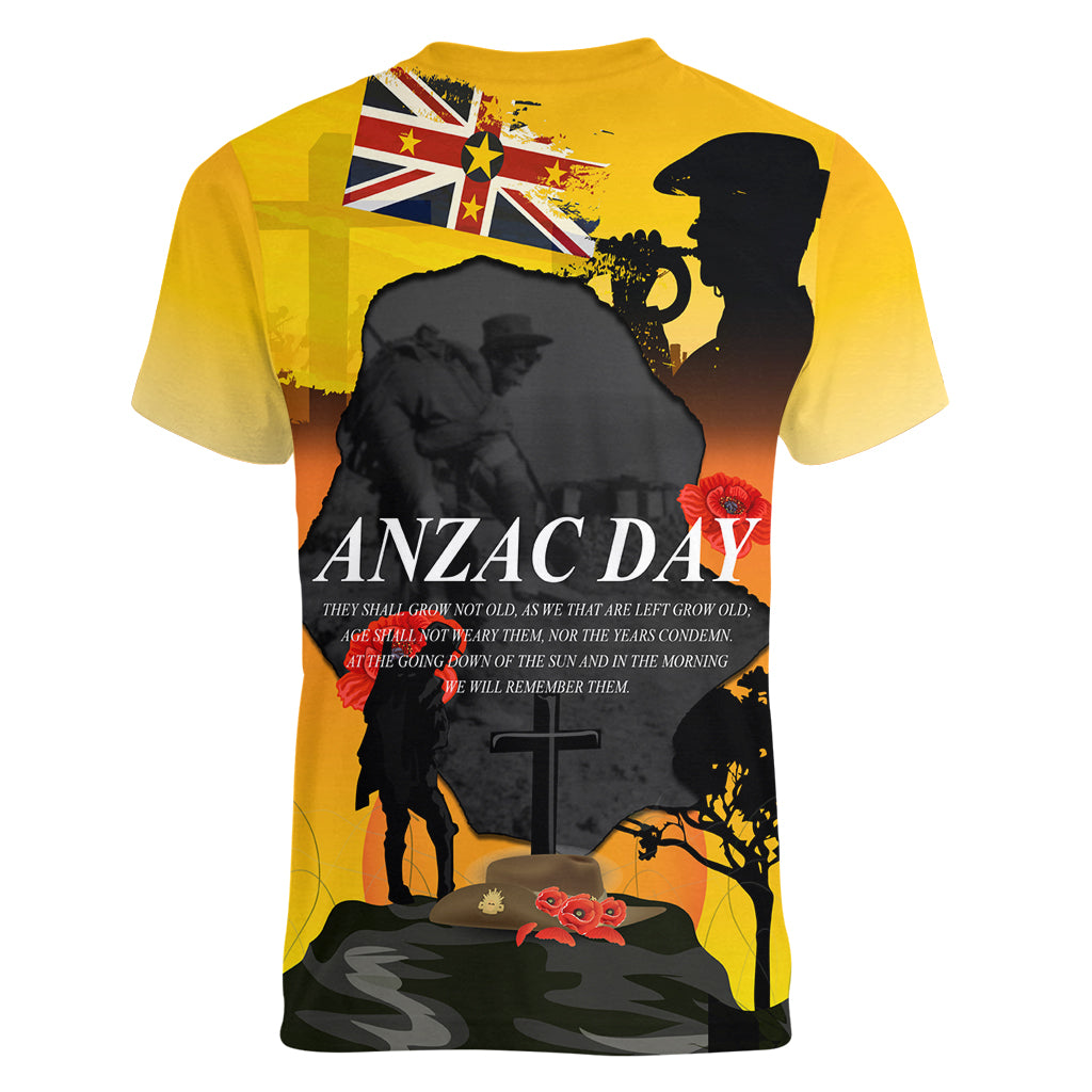 Niue ANZAC Day Women V Neck T Shirt Soldier and Gallipoli Lest We Forget LT03 - Polynesian Pride