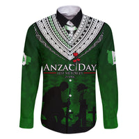 Norfolk Island ANZAC Day Family Matching Mermaid Dress and Hawaiian Shirt Soldier Lest We Forget Camouflage LT03 Dad's Shirt - Long Sleeve Green - Polynesian Pride