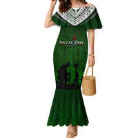 Norfolk Island ANZAC Day Family Matching Mermaid Dress and Hawaiian Shirt Soldier Lest We Forget Camouflage LT03 Mom's Dress Green - Polynesian Pride