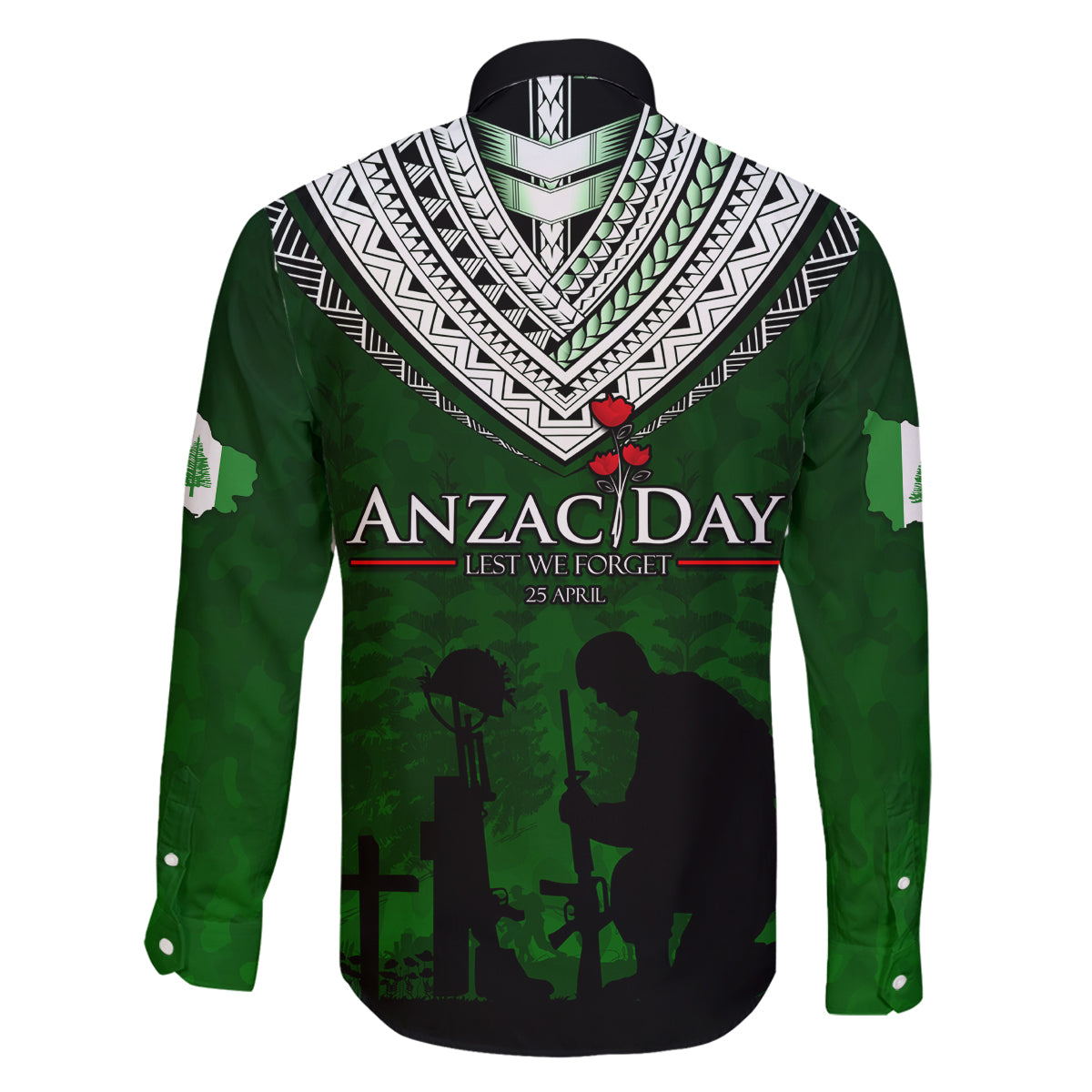 Norfolk Island ANZAC Day Family Matching Off Shoulder Maxi Dress and Hawaiian Shirt Soldier Lest We Forget Camouflage LT03 - Polynesian Pride