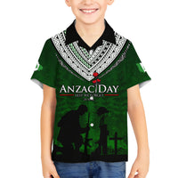 Norfolk Island ANZAC Day Family Matching Off Shoulder Maxi Dress and Hawaiian Shirt Soldier Lest We Forget Camouflage LT03 Son's Shirt Green - Polynesian Pride