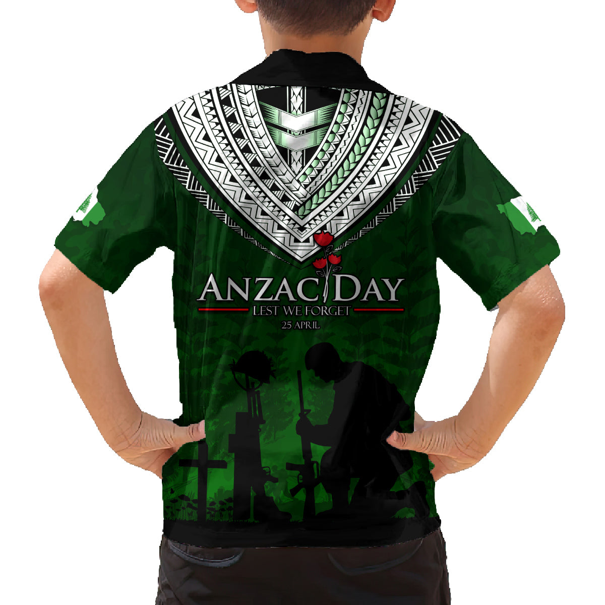Norfolk Island ANZAC Day Family Matching Summer Maxi Dress and Hawaiian Shirt Soldier Lest We Forget Camouflage LT03 - Polynesian Pride