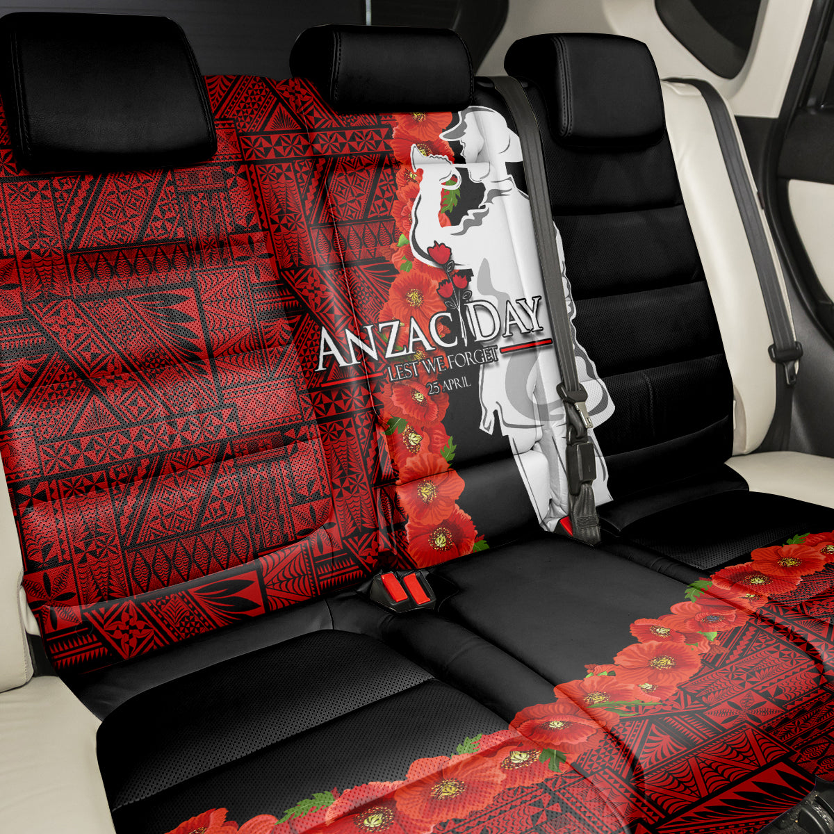 Tonga ANZAC Day Back Car Seat Cover Red Poppies Flower Soldier Lest We Forget LT03 - Polynesian Pride