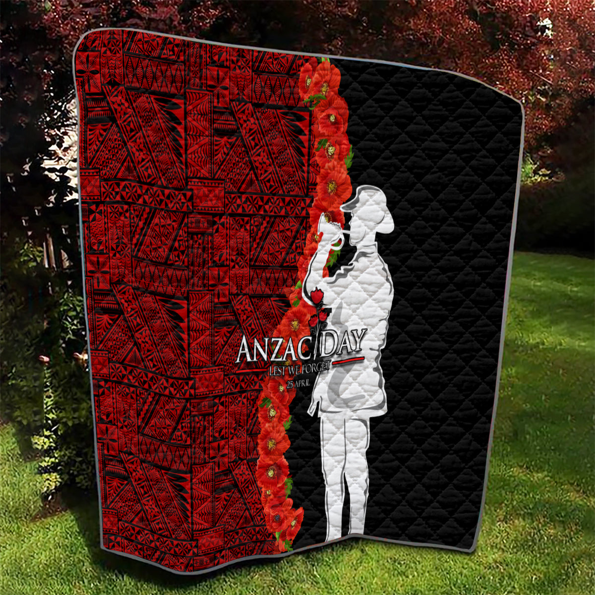 Tonga ANZAC Day Quilt Red Poppies Flower Soldier Lest We Forget LT03 - Polynesian Pride