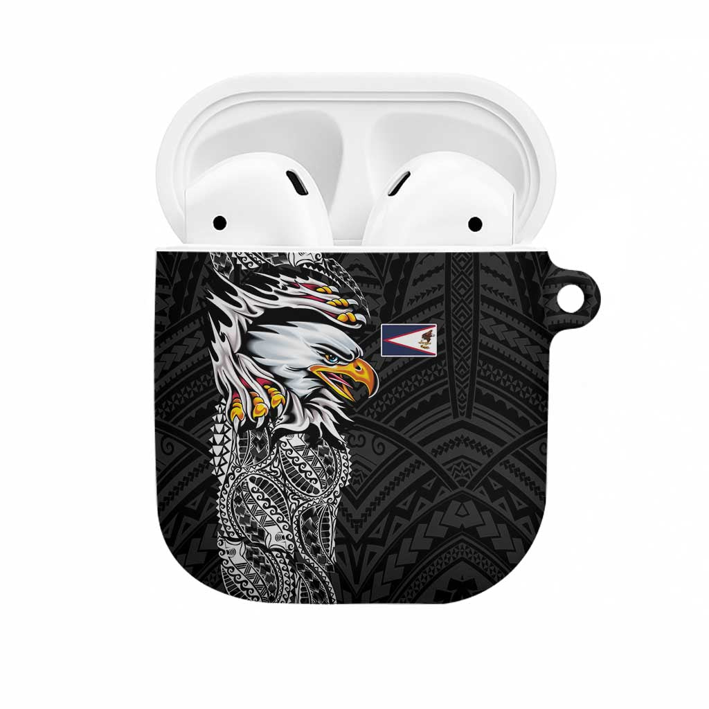 American Samoa Flag Day AirPods Case Tribal Tattoo with Eagle Black