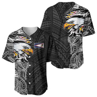 American Samoa Flag Day Baseball Jersey Tribal Tattoo with Eagle Black